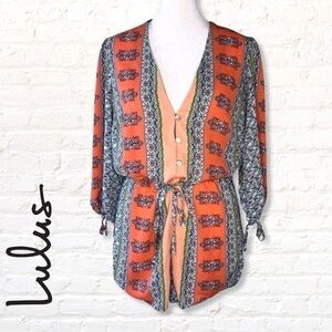 Lulu’s 3/4 Sleeve Coral Floral Romper Size Small Boho Chic